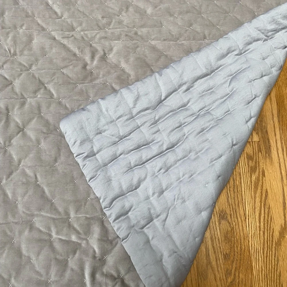 Restoration Hardware Hand Cross Stitch Velvet Toddler Quilt Gray Baby & Child